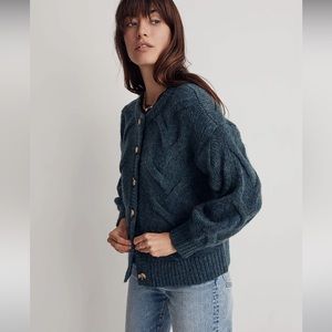 Madewell Cable Ashmont Cardigan Sweater in Heather Mineral Blue, Size XL